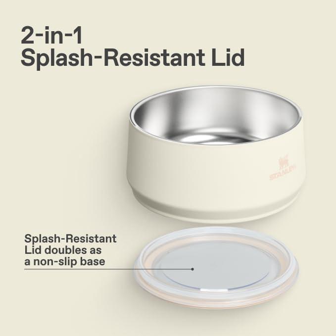imageSTANLEY Pet Bowl 3Cup 24 oz Insulated Stainless Steel Dog amp Cat Bowl SplashResistant Lid Dishwasher Safe BPAFree Rose QuartzCream