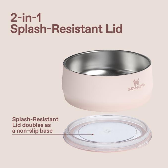 imageSTANLEY Pet Bowl 3Cup 24 oz Insulated Stainless Steel Dog amp Cat Bowl SplashResistant Lid Dishwasher Safe BPAFree Rose QuartzRose Quartz