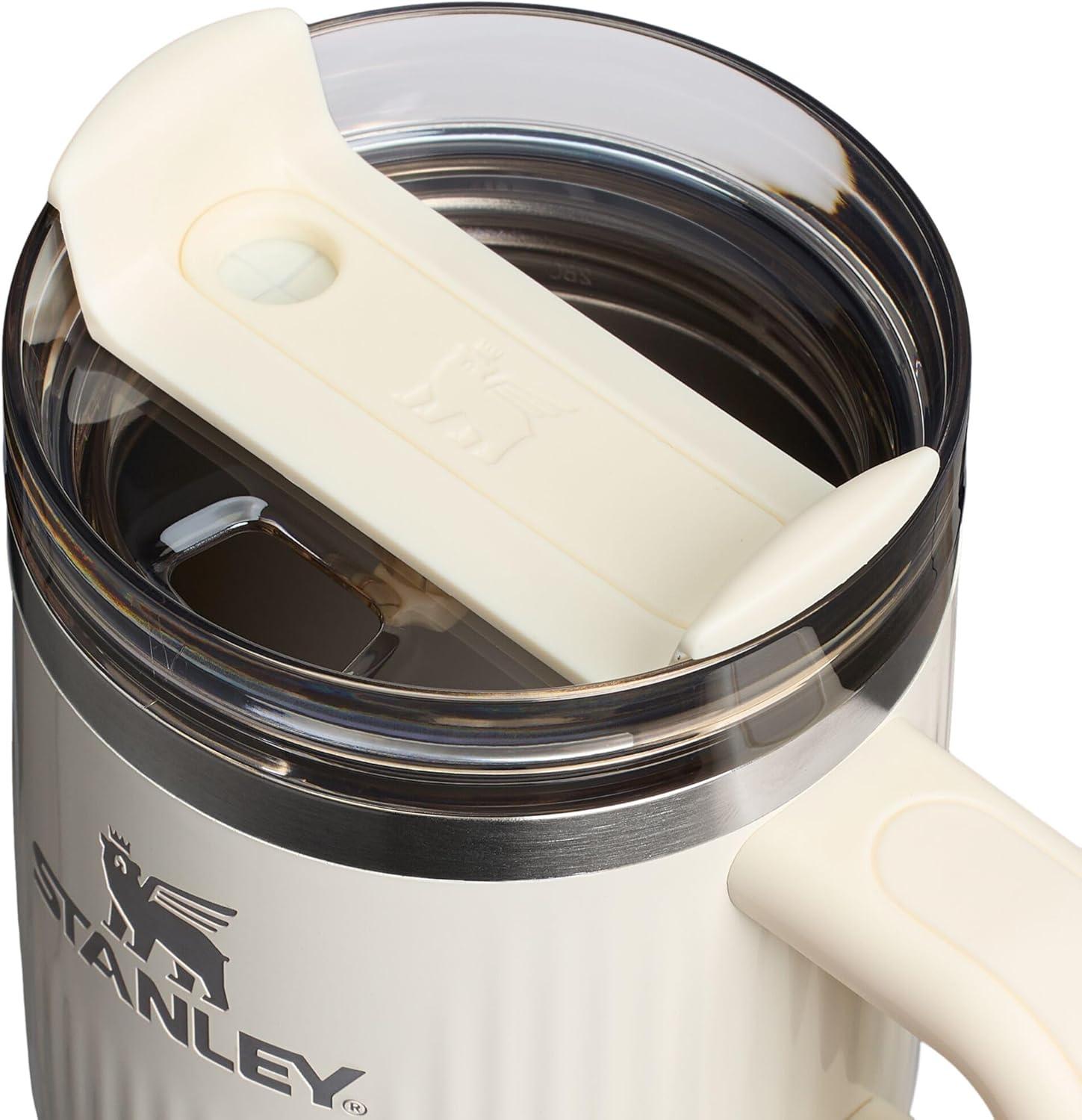 imageSTANLEY Quencher H20 Tumbler with Handle and Straw 30 oz Flowstate 3Position Lid Cup Holder Compatible for Travel Insulated Stainless Steel Cup BPAFree Sahara PlumeFluted Cream Gloss