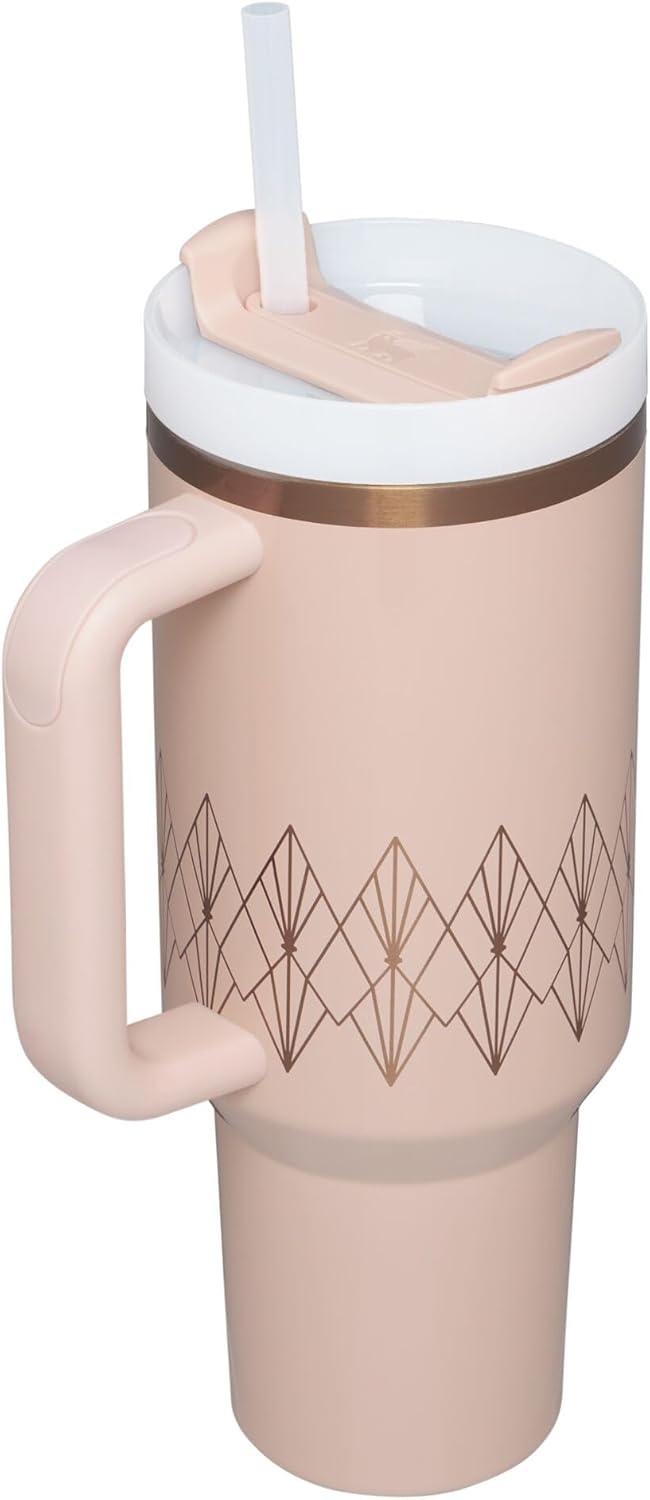 imageSTANLEY Quencher H20 Tumbler with Handle and Straw 30 oz Flowstate 3Position Lid Cup Holder Compatible for Travel Insulated Stainless Steel Cup BPAFree Sahara PlumeBlush Gloss Deco