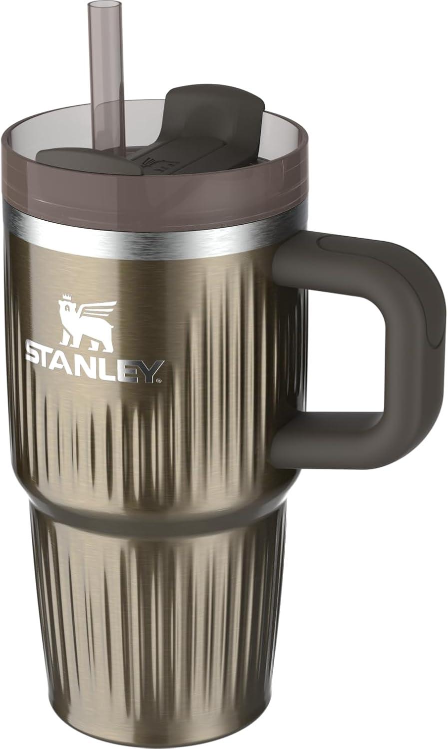 imageSTANLEY Quencher H20 Tumbler with Handle and Straw 30 oz Flowstate 3Position Lid Cup Holder Compatible for Travel Insulated Stainless Steel Cup BPAFree Sahara PlumeFluted Gunmetal Shine