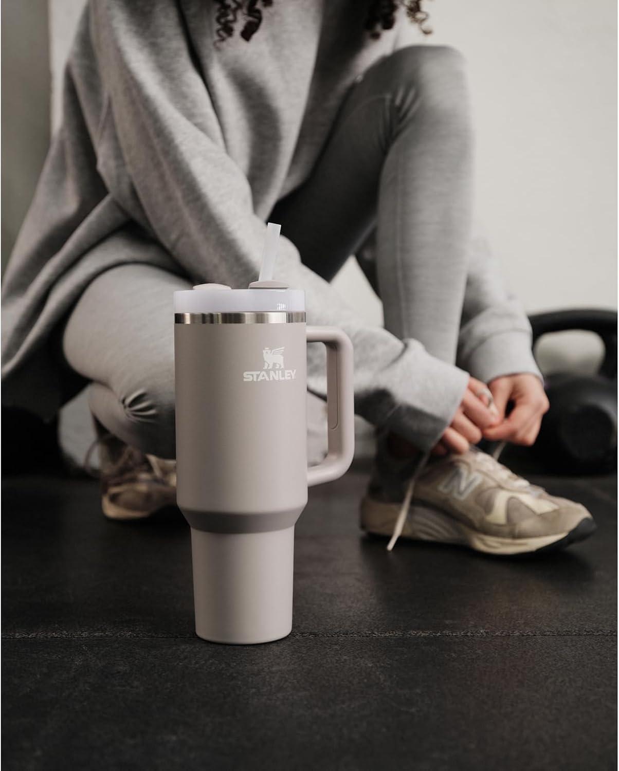 imageSTANLEY Quencher H20 Tumbler with Handle and Straw 30 oz Flowstate 3Position Lid Cup Holder Compatible for Travel Insulated Stainless Steel Cup BPAFree Sahara PlumeAsh