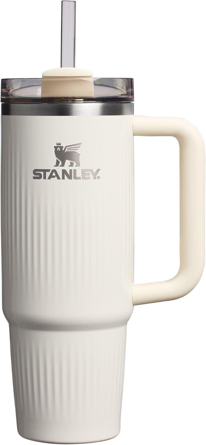 imageSTANLEY Quencher H20 Tumbler with Handle and Straw 30 oz Flowstate 3Position Lid Cup Holder Compatible for Travel Insulated Stainless Steel Cup BPAFree Sahara PlumeFluted Cream Gloss