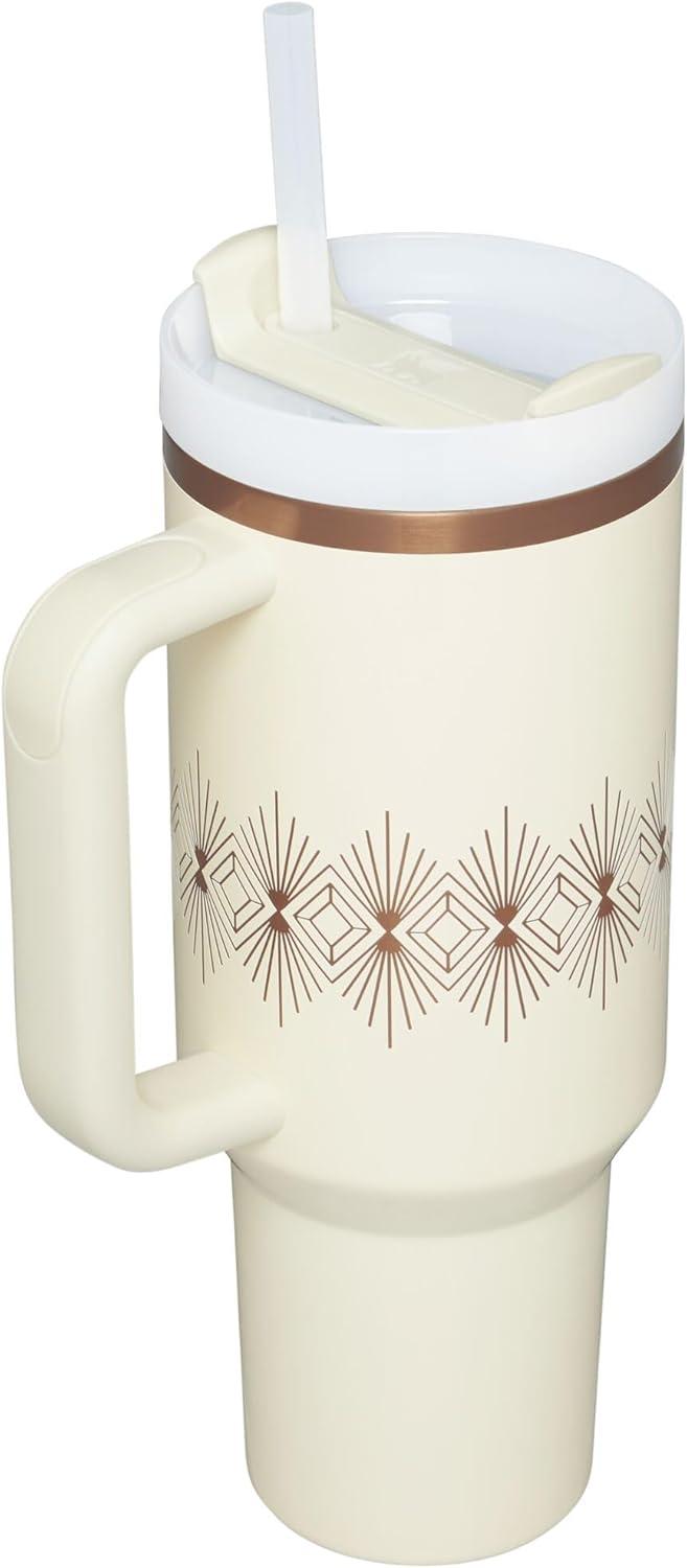 imageSTANLEY Quencher H20 Tumbler with Handle and Straw 30 oz Flowstate 3Position Lid Cup Holder Compatible for Travel Insulated Stainless Steel Cup BPAFree Sahara PlumeCream Gloss Deco