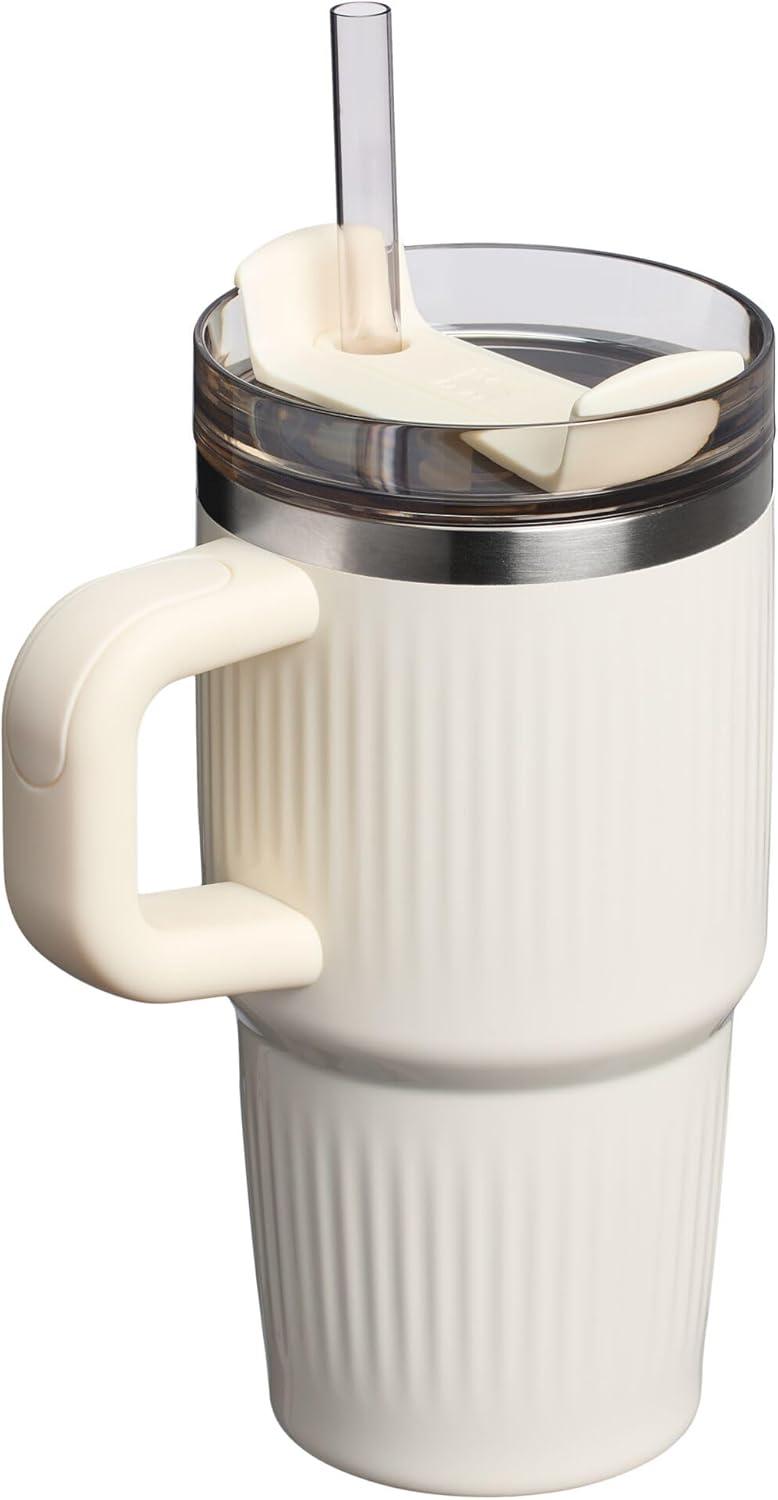 imageSTANLEY Quencher H20 Tumbler with Handle and Straw 30 oz Flowstate 3Position Lid Cup Holder Compatible for Travel Insulated Stainless Steel Cup BPAFree Sahara PlumeFluted Cream Gloss