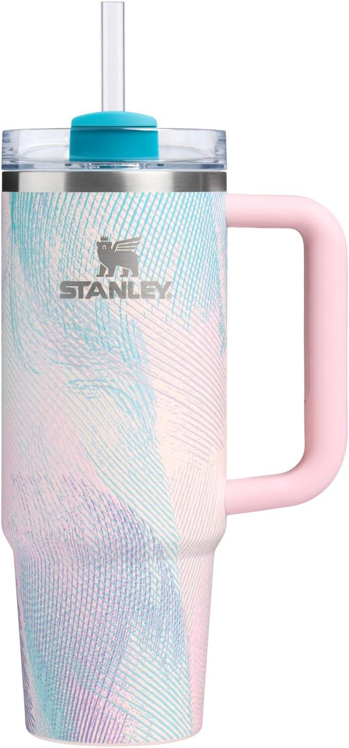 imageSTANLEY Quencher H20 Tumbler with Handle and Straw 30 oz Flowstate 3Position Lid Cup Holder Compatible for Travel Insulated Stainless Steel Cup BPAFree Sahara PlumeSea Glass Plume