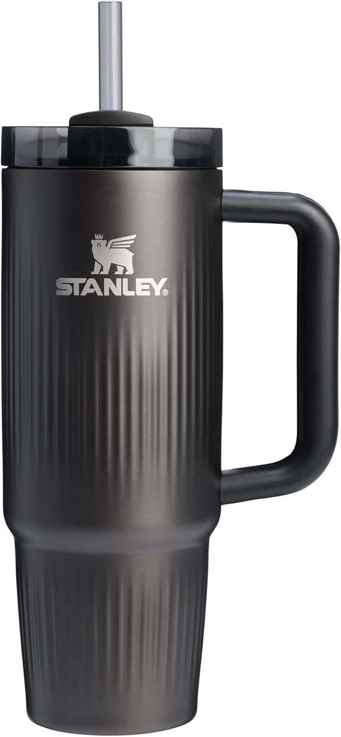 imageSTANLEY Quencher H20 Tumbler with Handle and Straw 30 oz Flowstate 3Position Lid Cup Holder Compatible for Travel Insulated Stainless Steel Cup BPAFree Sahara PlumeFluted Black