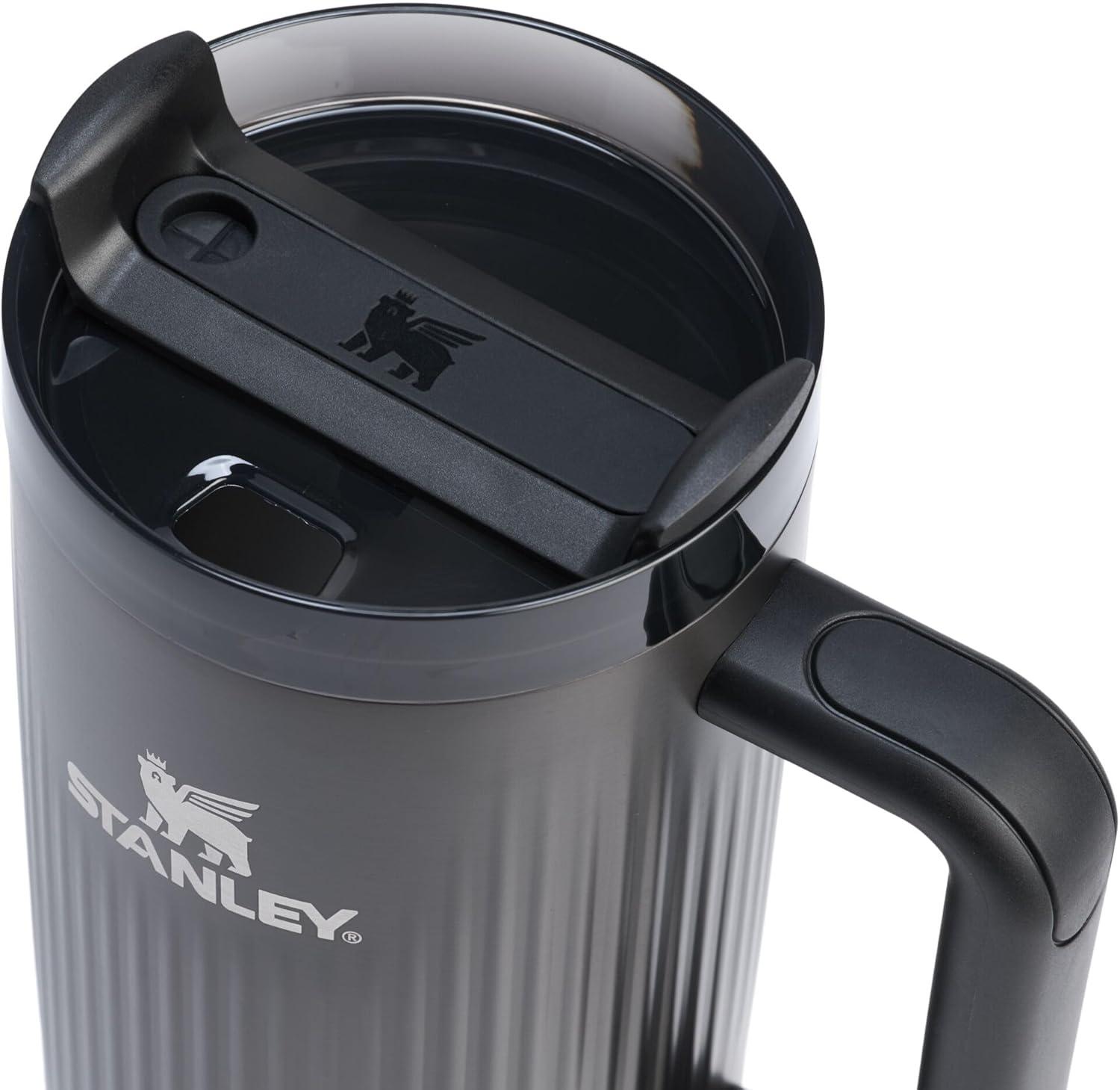 imageSTANLEY Quencher H20 Tumbler with Handle and Straw 30 oz Flowstate 3Position Lid Cup Holder Compatible for Travel Insulated Stainless Steel Cup BPAFree Sahara PlumeFluted Black