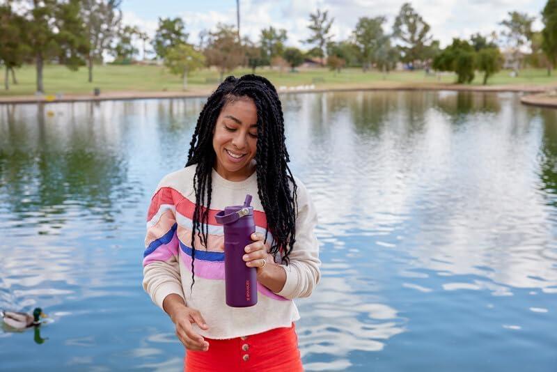 imageStanley IceFlow Flip Straw 20 Water Bottle 24 OZ BuiltIn Straw with Larger Opening Lightweight amp LeakResistant Insulated Stainless Steel BPAFree Blue SkyAsh