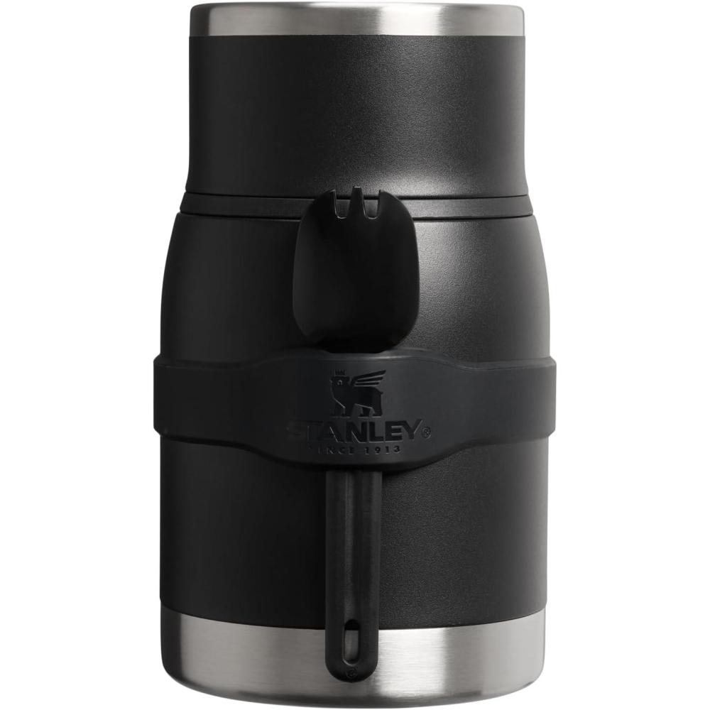 imageSTANLEY Adventure ToGo Food Jar and Spork 24 oz Vacuum Insulated Food Container Wide Mouth Screw On Lid Packable for Travel Stainless Steel with Leakproof Lid BPAFree Black 20