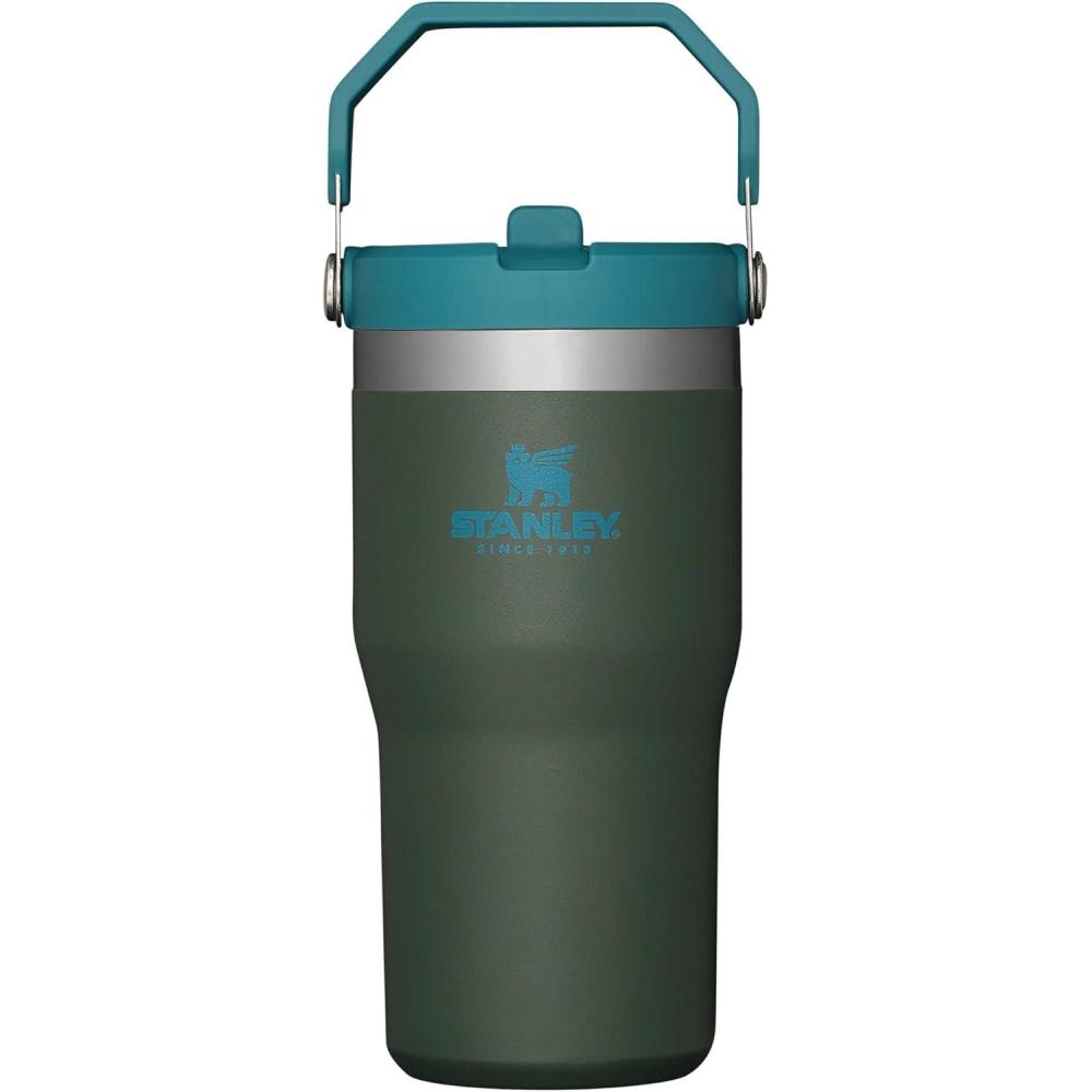 imageSTANLEY IceFlow 20 Flip Straw Tumbler with Handle 14 oz Twist On Lid and Flip Up Straw Leakproof Water Bottle Insulated Stainless Steel BPAFree AshSpirulina
