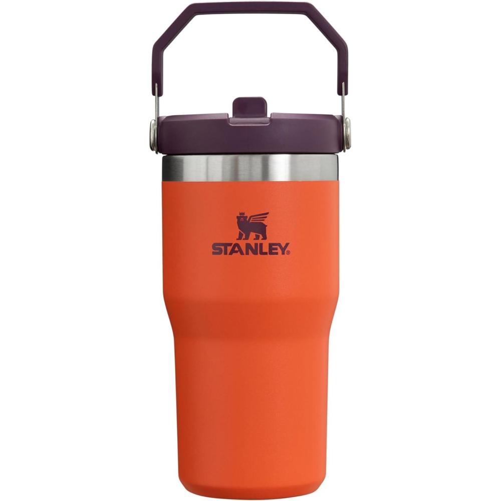 imageSTANLEY IceFlow 20 Flip Straw Tumbler with Handle 14 oz Twist On Lid and Flip Up Straw Leakproof Water Bottle Insulated Stainless Steel BPAFree AshTigerlily Plum