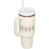 STANLEY Quencher H2.0 Tumbler with Handle and Straw 30 oz | Flowstate 3-Position Lid | Cup Holder Compatible for Travel | Insulated Stainless Steel Cup | BPA-Free | Sahara Plume(Cream Gloss Deco)