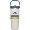 STANLEY IceFlow 2.0 Flip Straw Tumbler with Handle 14 oz | Twist On Lid and Flip Up Straw | Leakproof Water Bottle | Insulated Stainless Steel | BPA-Free | Ash(Cream Stripe)