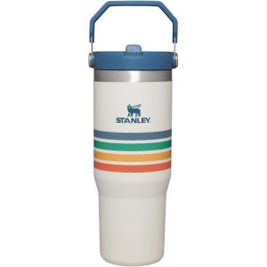 STANLEY IceFlow 2.0 Flip Straw Tumbler with Handle 14 oz | Twist On Lid and Flip Up Straw | Leakproof Water Bottle | Insulated Stainless Steel | BPA-Free | Ash(Cream Stripe)