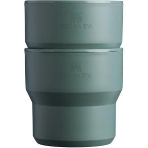 STANLEY Stay-Hot Stacking Camp Cup 10 oz | Press In Drink Through Lid | Cup for Coffee, Tea and Drinks | Insulated Stainless Steel Coffee Mug | BPA-Free(Shale (2-Pack))