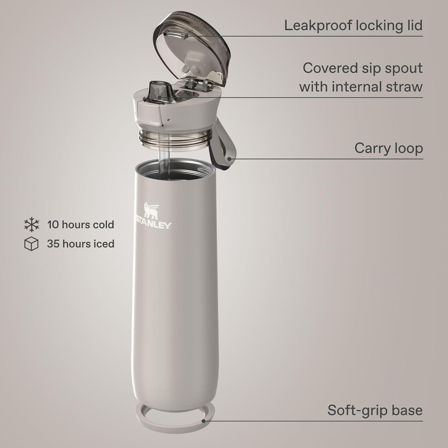 imageSTANLEY Flowstate Spring Bottle Leakproof Water Bottle with Carry Strap amp FlipTop Locking Lid Insulated Stainless Steel Fits Most Cup Holders BPAFree 20 oz Rose QuartzAsh