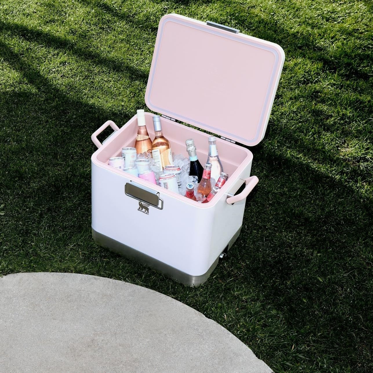 imageSTANLEY Lifted Spirits Stainless Steel Cooler Vacuum Insulated Hard Cooler Leakproof VaultSeal Latch Premium 188 Recycled Stainless Steel BPAFreeRose Quartz Gloss