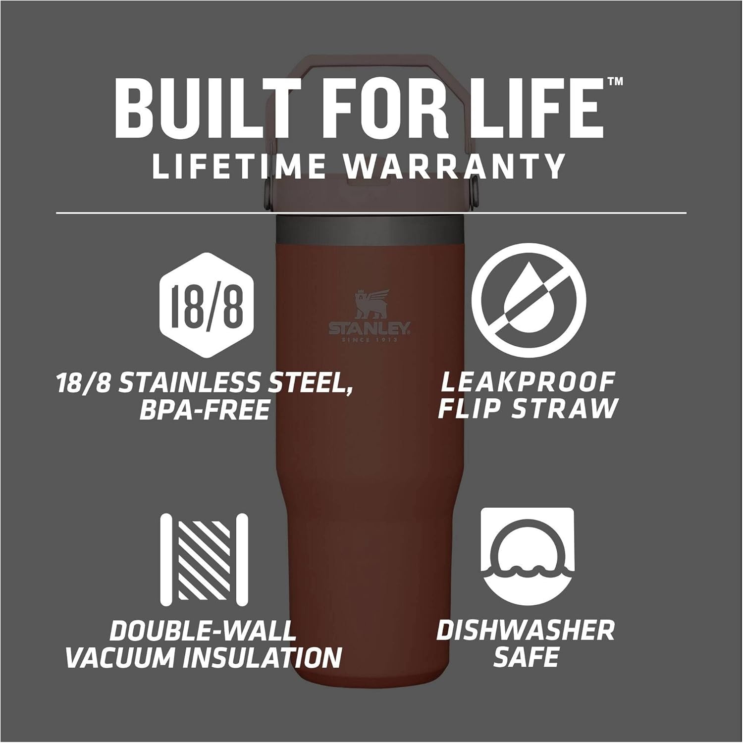 image:imageSTANLEY IceFlow 20 Flip Straw Tumbler with Handle 30 oz Twist On Lid and Flip Up Straw Leak Resistant Water Bottle Insulated Stainless Steel BPAFree Team Dark Green RedGrapefruit