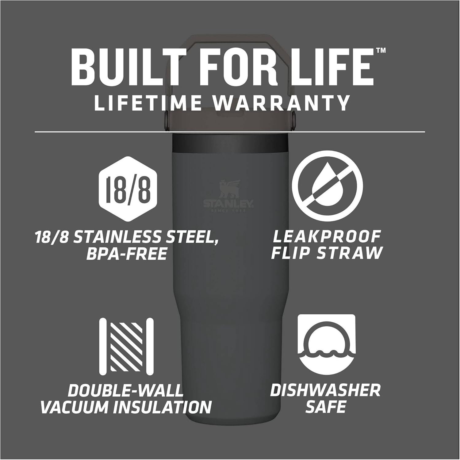 image:imageSTANLEY IceFlow 20 Flip Straw Tumbler with Handle 30 oz Twist On Lid and Flip Up Straw Leak Resistant Water Bottle Insulated Stainless Steel BPAFree Team Dark Green RedCloud