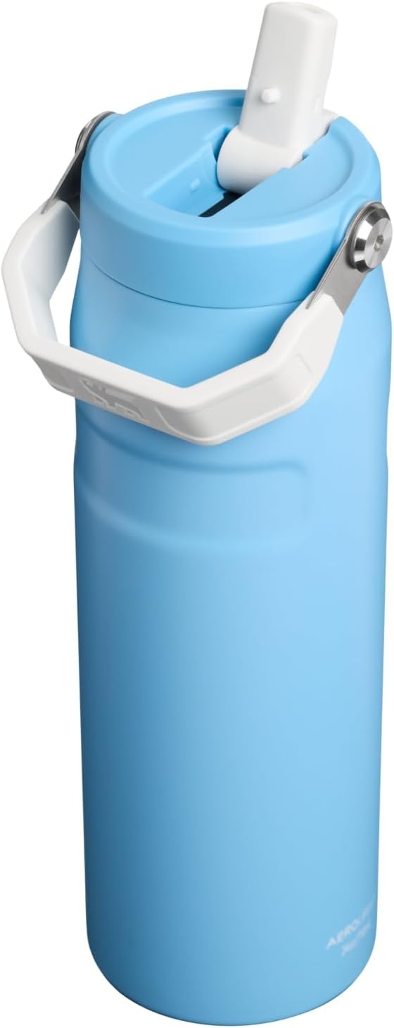 image:imageSTANLEY IceFlow Flip Straw 20 Water Bottle 24 oz BuiltIn Straw with Larger Opening Lightweight and Leak Resistant Insulated Stainless Steel BPAFree Team Light Blue White