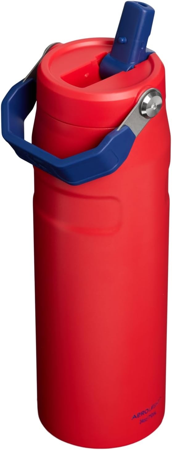 image:imageSTANLEY IceFlow Flip Straw 20 Water Bottle 24 oz BuiltIn Straw with Larger Opening Lightweight and Leak Resistant Insulated Stainless Steel BPAFree Team Red Dark Blue