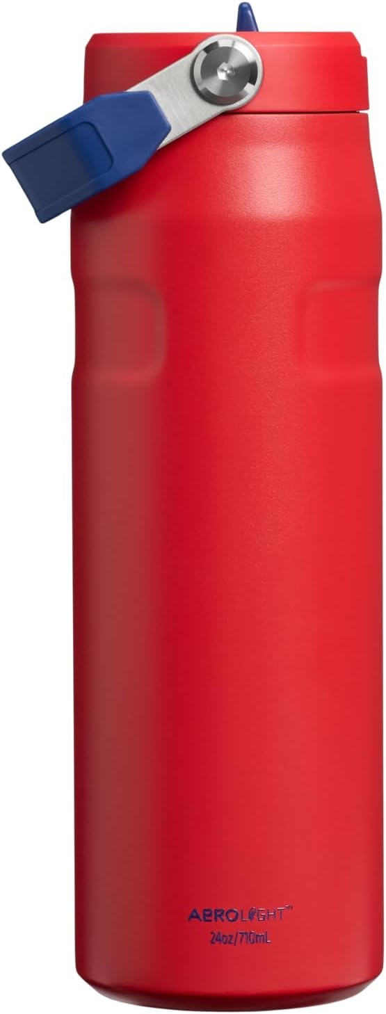 image:imageSTANLEY IceFlow Flip Straw 20 Water Bottle 24 oz BuiltIn Straw with Larger Opening Lightweight and Leak Resistant Insulated Stainless Steel BPAFree Team Red Dark Blue