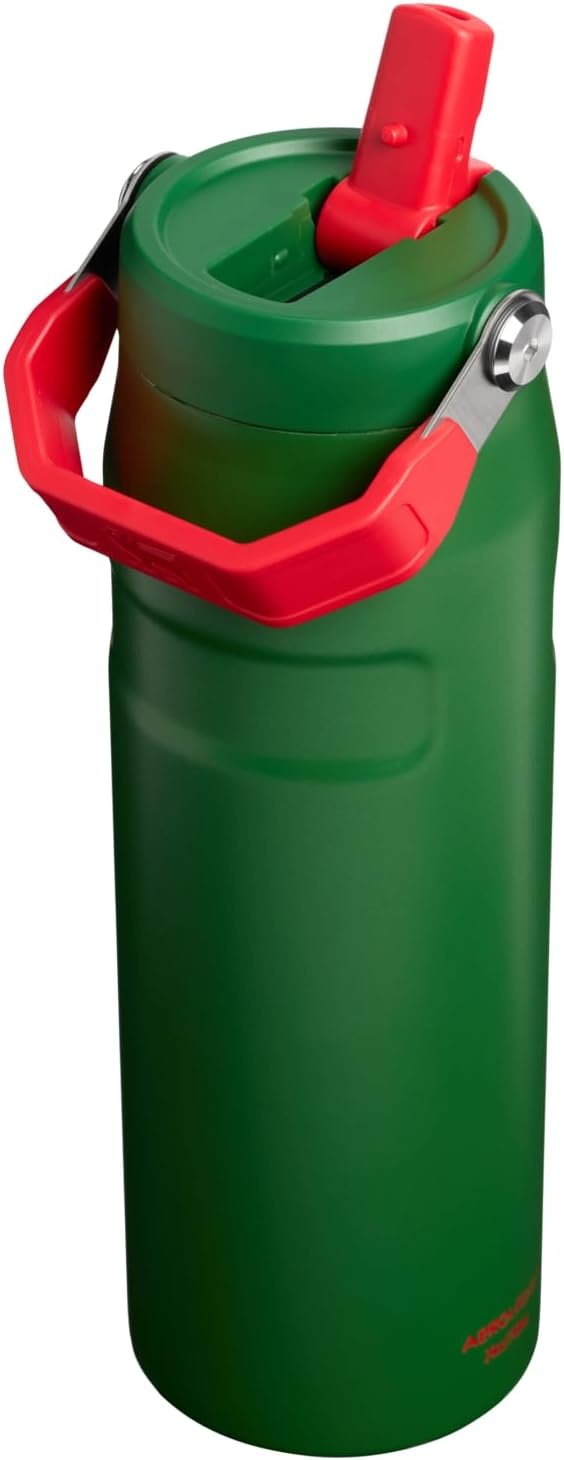 image:imageSTANLEY IceFlow Flip Straw 20 Water Bottle 24 oz BuiltIn Straw with Larger Opening Lightweight and Leak Resistant Insulated Stainless Steel BPAFree Team Dark Green Red
