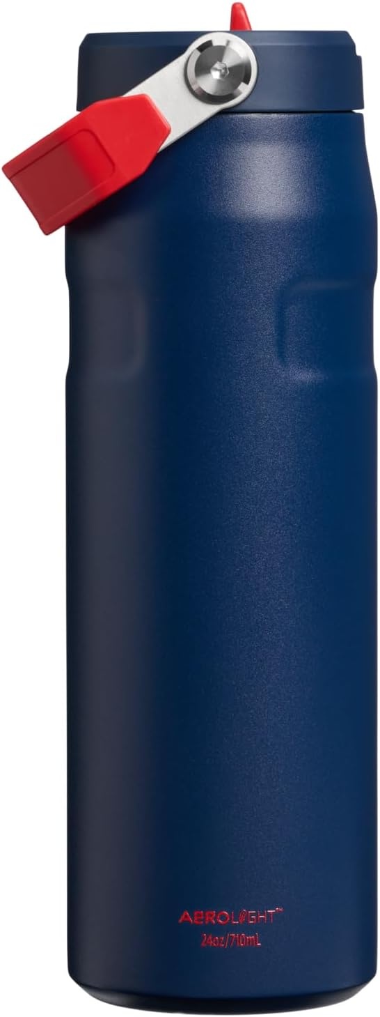 image:imageSTANLEY IceFlow Flip Straw 20 Water Bottle 24 oz BuiltIn Straw with Larger Opening Lightweight and Leak Resistant Insulated Stainless Steel BPAFree Team Navy Red