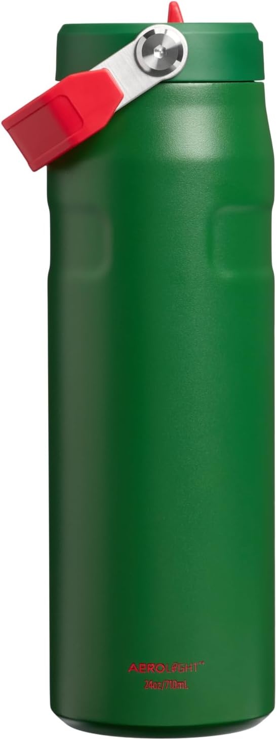 image:imageSTANLEY IceFlow Flip Straw 20 Water Bottle 24 oz BuiltIn Straw with Larger Opening Lightweight and Leak Resistant Insulated Stainless Steel BPAFree Team Dark Green Red