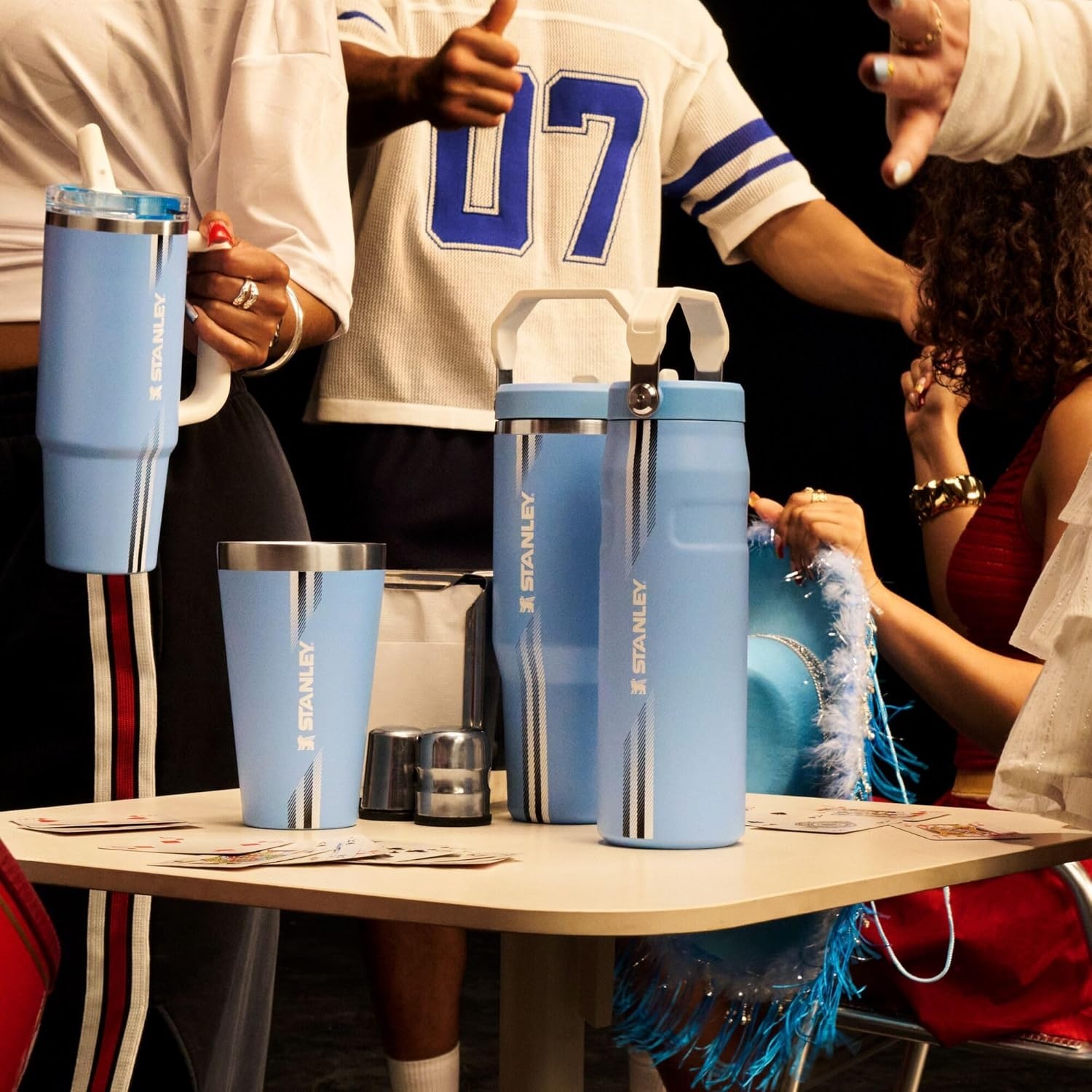 image:imageSTANLEY IceFlow Flip Straw 20 Water Bottle 24 oz BuiltIn Straw with Larger Opening Lightweight and Leak Resistant Insulated Stainless Steel BPAFree Team Light Blue White