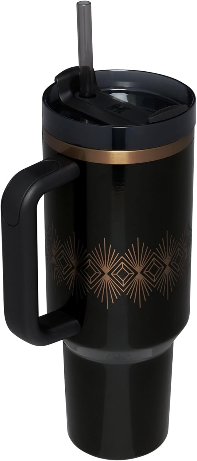 image:imageSTANLEY Quencher H20 Tumbler with Handle and Straw 40 oz Flowstate 3Position Lid Cup Holder Compatible for Travel Insulated Stainless Steel Cup BPAFree Chili Red FireworksBlack Gloss Deco