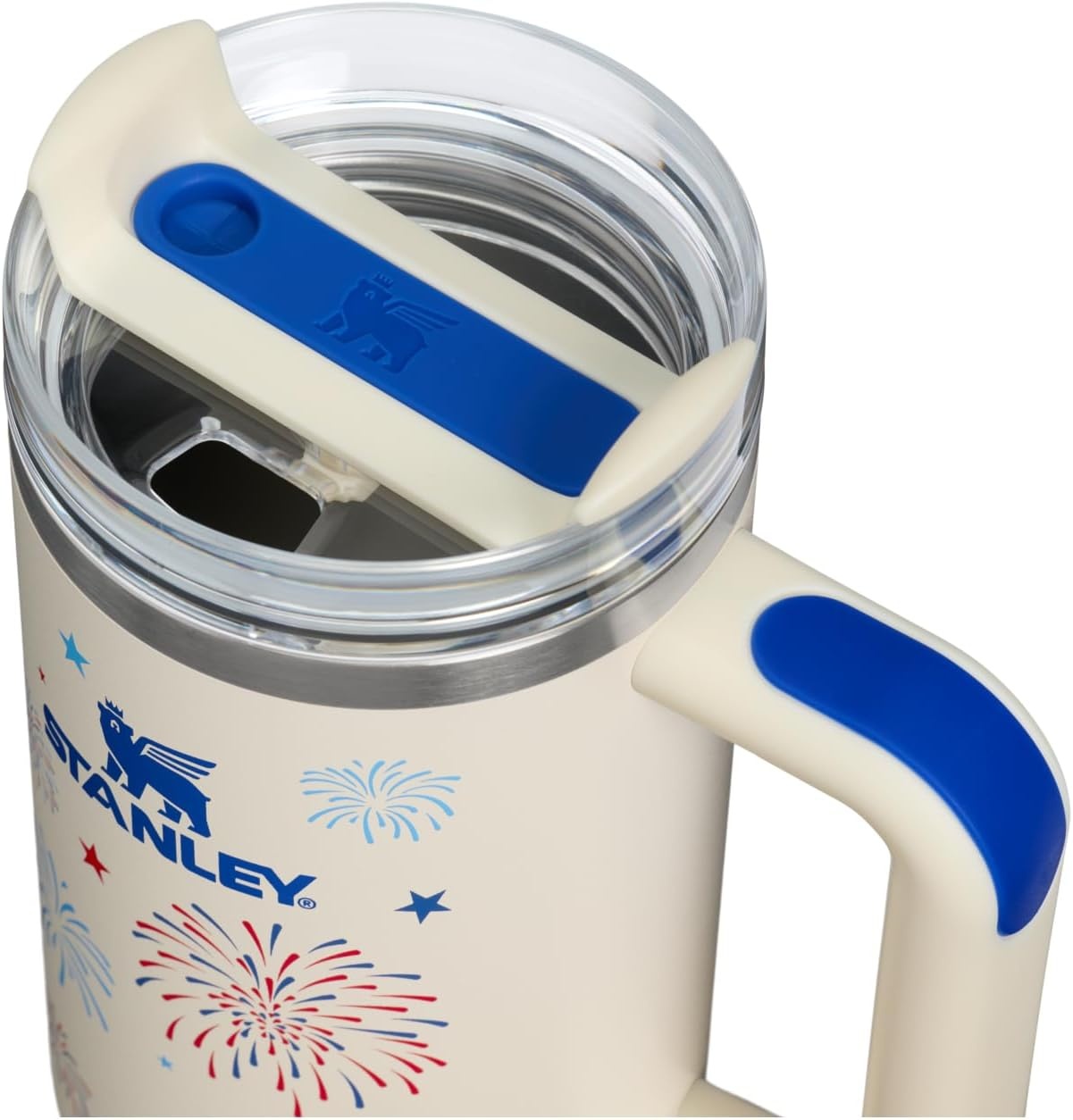 image:imageSTANLEY Quencher H20 Tumbler with Handle and Straw 40 oz Flowstate 3Position Lid Cup Holder Compatible for Travel Insulated Stainless Steel Cup BPAFree Chili Red FireworksCream Royal Fireworks