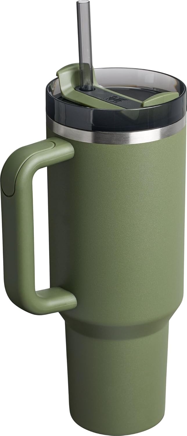 image:imageSTANLEY Quencher H20 Tumbler with Handle and Straw 40 oz Flowstate 3Position Lid Cup Holder Compatible for Travel Insulated Stainless Steel Cup BPAFree Chili Red FireworksDried Pine