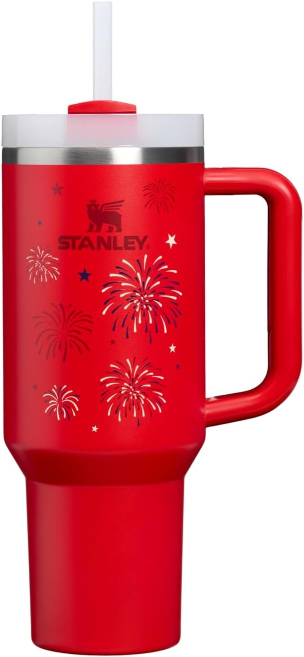 image:imageSTANLEY Quencher H20 Tumbler with Handle and Straw 40 oz Flowstate 3Position Lid Cup Holder Compatible for Travel Insulated Stainless Steel Cup BPAFree Chili Red FireworksChili Red Fireworks