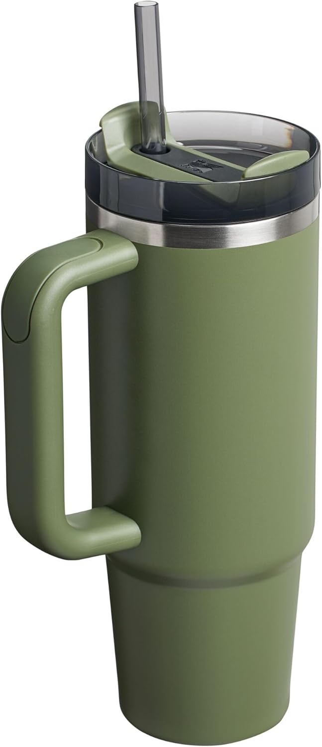 image:imageSTANLEY Quencher H20 Tumbler with Handle and Straw 40 oz Flowstate 3Position Lid Cup Holder Compatible for Travel Insulated Stainless Steel Cup BPAFree Chili Red FireworksDried Pine