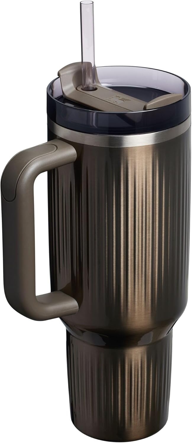 image:imageSTANLEY Quencher H20 Tumbler with Handle and Straw 40 oz Flowstate 3Position Lid Cup Holder Compatible for Travel Insulated Stainless Steel Cup BPAFree Chili Red FireworksFluted Gunmetal Shine
