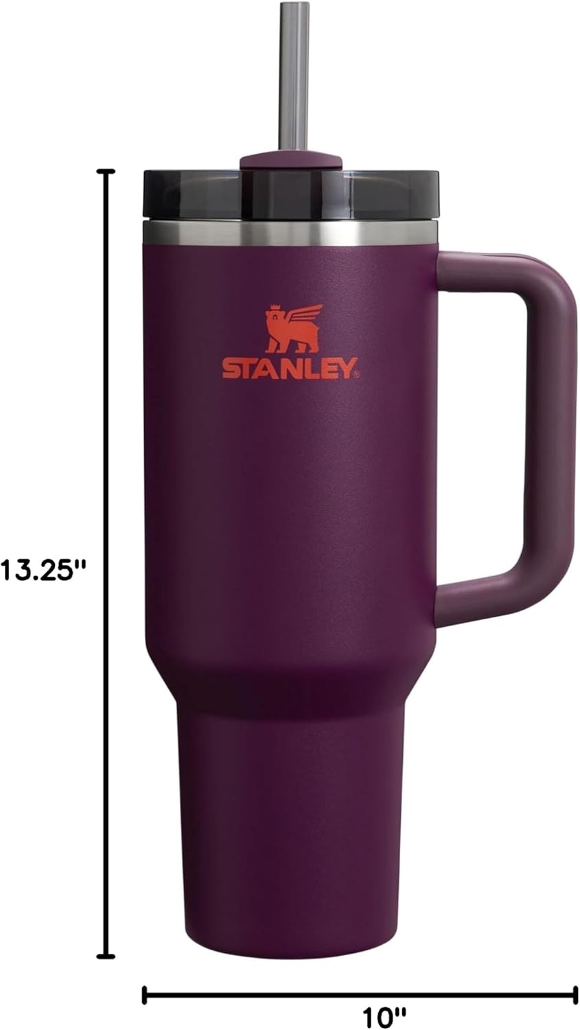 image:imageSTANLEY Quencher H20 Tumbler with Handle and Straw 40 oz Flowstate 3Position Lid Cup Holder Compatible for Travel Insulated Stainless Steel Cup BPAFree Chili Red FireworksPlum