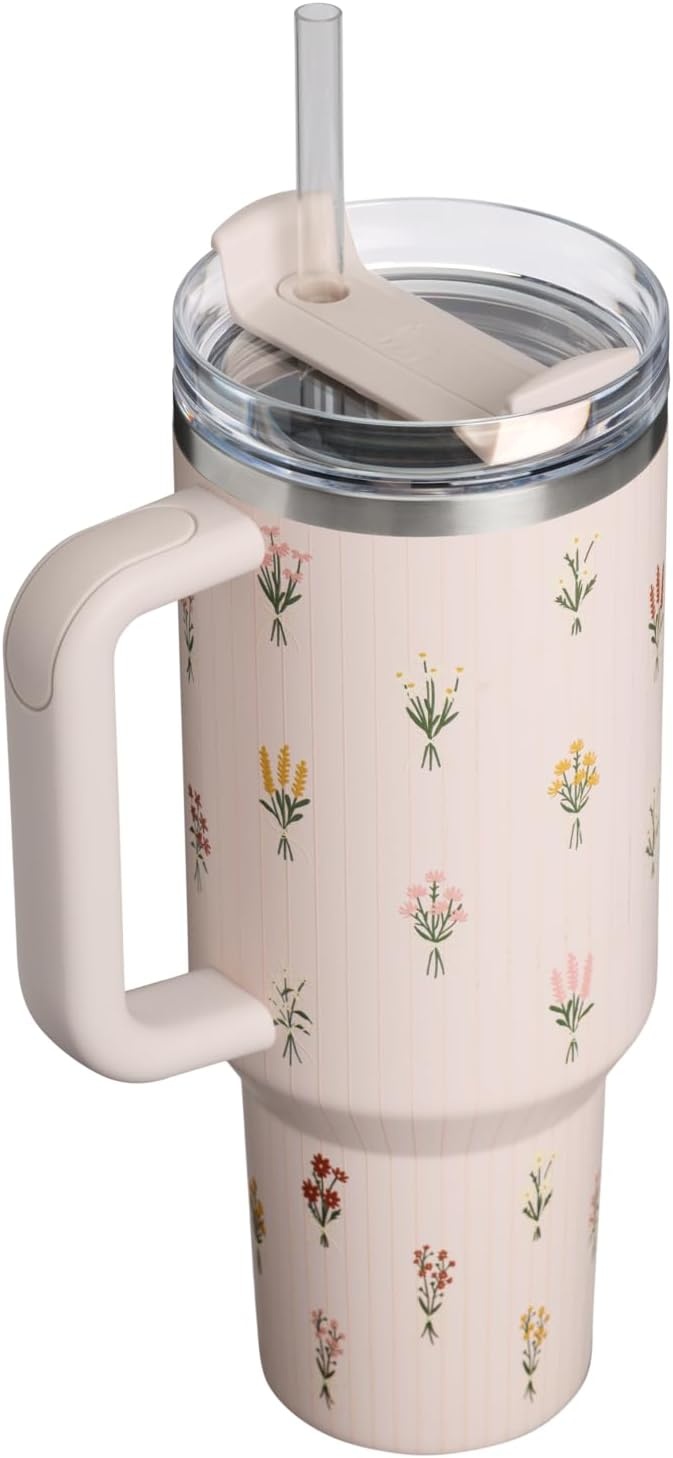 image:imageSTANLEY Quencher H20 Tumbler with Handle and Straw 40 oz Flowstate 3Position Lid Cup Holder Compatible for Travel Insulated Stainless Steel Cup BPAFree Chili Red FireworksRose Quartz Bouquets