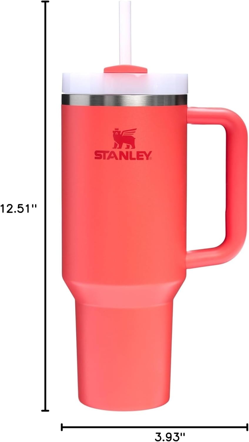 image:imageSTANLEY Quencher H20 Tumbler with Handle and Straw 40 oz Flowstate 3Position Lid Cup Holder Compatible for Travel Insulated Stainless Steel Cup BPAFree Chili Red FireworksHot Coral