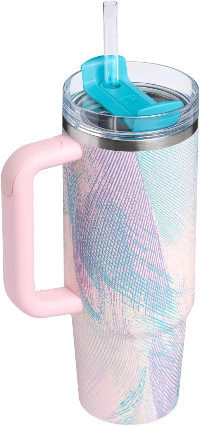 image:imageSTANLEY Quencher H20 Tumbler with Handle and Straw 40 oz Flowstate 3Position Lid Cup Holder Compatible for Travel Insulated Stainless Steel Cup BPAFree Chili Red FireworksSea Glass Plume
