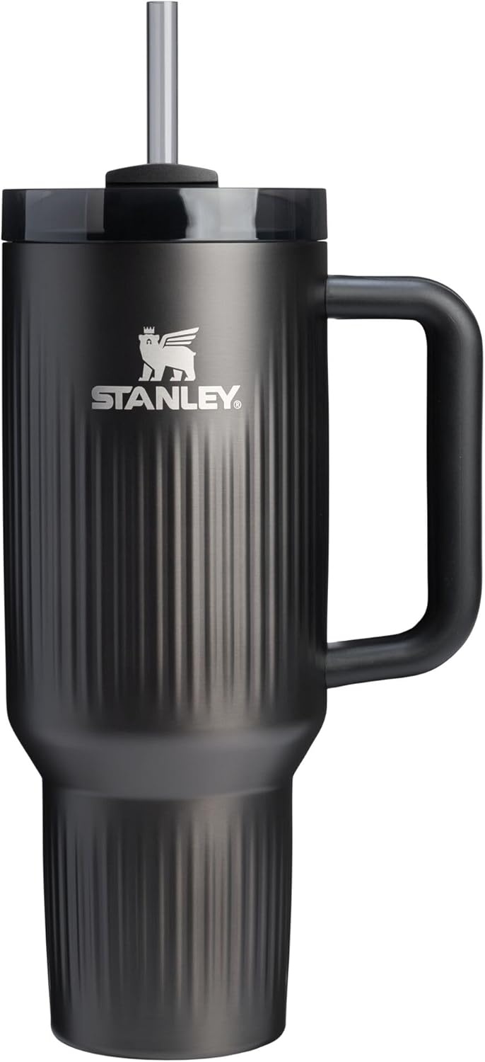 image:imageSTANLEY Quencher H20 Tumbler with Handle and Straw 40 oz Flowstate 3Position Lid Cup Holder Compatible for Travel Insulated Stainless Steel Cup BPAFree Chili Red FireworksFluted Black