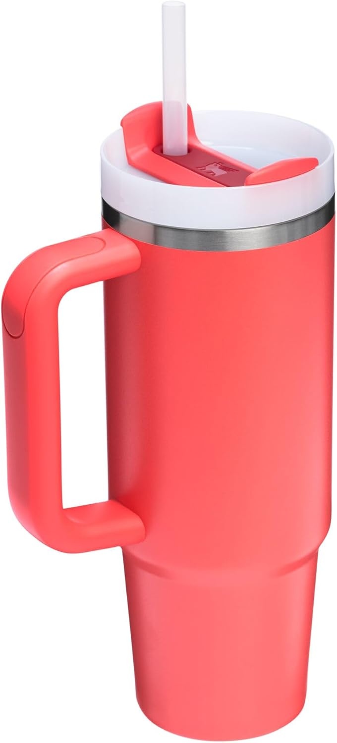 image:imageSTANLEY Quencher H20 Tumbler with Handle and Straw 40 oz Flowstate 3Position Lid Cup Holder Compatible for Travel Insulated Stainless Steel Cup BPAFree Chili Red FireworksHot Coral