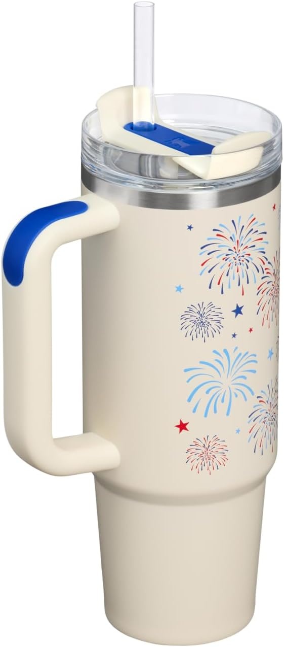image:imageSTANLEY Quencher H20 Tumbler with Handle and Straw 40 oz Flowstate 3Position Lid Cup Holder Compatible for Travel Insulated Stainless Steel Cup BPAFree Chili Red FireworksCream Royal Fireworks