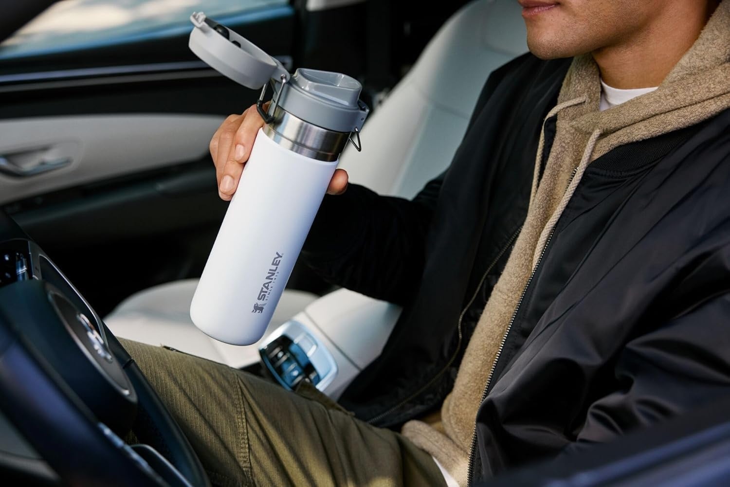 image:imageSTANLEY Quick Flip GO Water Bottle 24 oz Push Button Lid Leakproof and Packable for Travel and Sports Insulated Stainless Steel BPAFree Spring Green