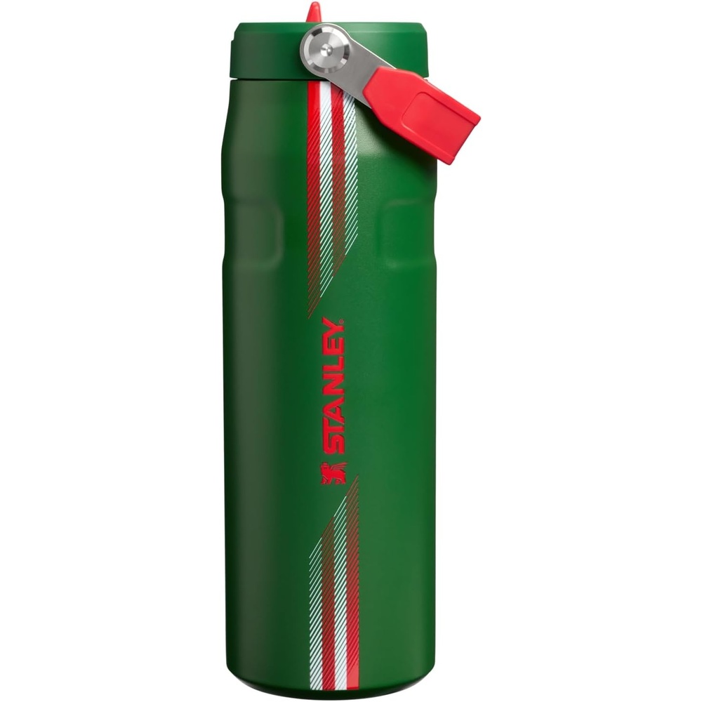 image:imageSTANLEY IceFlow Flip Straw 20 Water Bottle 24 oz BuiltIn Straw with Larger Opening Lightweight and Leak Resistant Insulated Stainless Steel BPAFree Team Dark Green Red