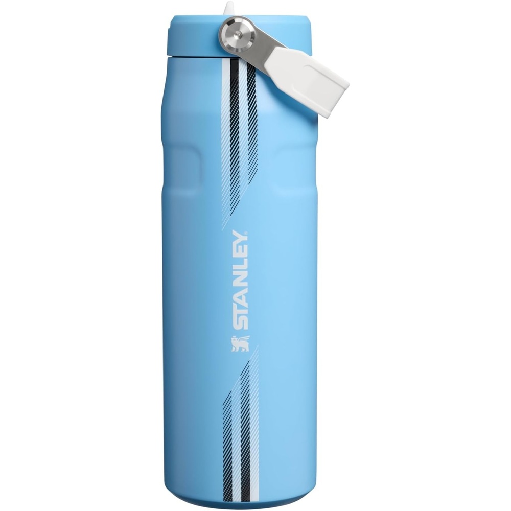 image:imageSTANLEY IceFlow Flip Straw 20 Water Bottle 24 oz BuiltIn Straw with Larger Opening Lightweight and Leak Resistant Insulated Stainless Steel BPAFree Team Light Blue White