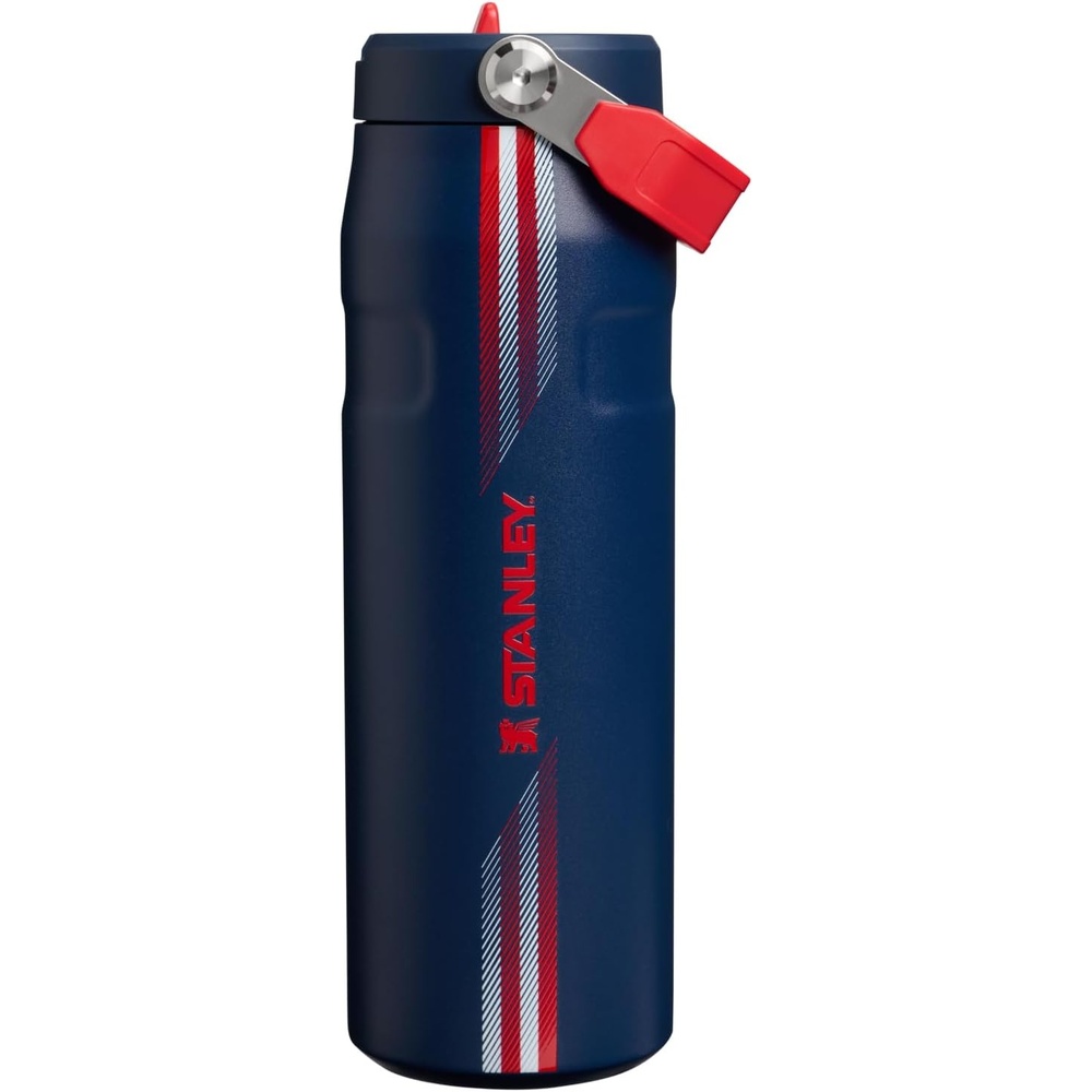 image:imageSTANLEY IceFlow Flip Straw 20 Water Bottle 24 oz BuiltIn Straw with Larger Opening Lightweight and Leak Resistant Insulated Stainless Steel BPAFree Team Navy Red