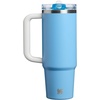 STANLEY x Caitlin Clark Quencher ProTour Flip Straw Tumbler with Leakproof Lid, 30 oz | Built-in Straw and Handle | Cup Holder Compatible for Travel | Insulated Stainless Steel | BPA-Free | Blacktop(Team Light Blue White)