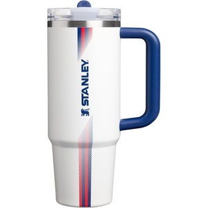 STANLEY x Caitlin Clark Quencher ProTour Flip Straw Tumbler with Leakproof Lid, 30 oz | Built-in Straw and Handle | Cup Holder Compatible for Travel | Insulated Stainless Steel | BPA-Free | Blacktop(Team White Dark Blue)